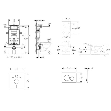 Geberit Kombifix - Set de bâti-support, cuvette Oudee et abattant softclose, plaque de déclenchement Sigma20, blanc/chrome