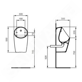 Ideal Standard Sphero - Urinoir, sans eau, Rimless, blanc E189601