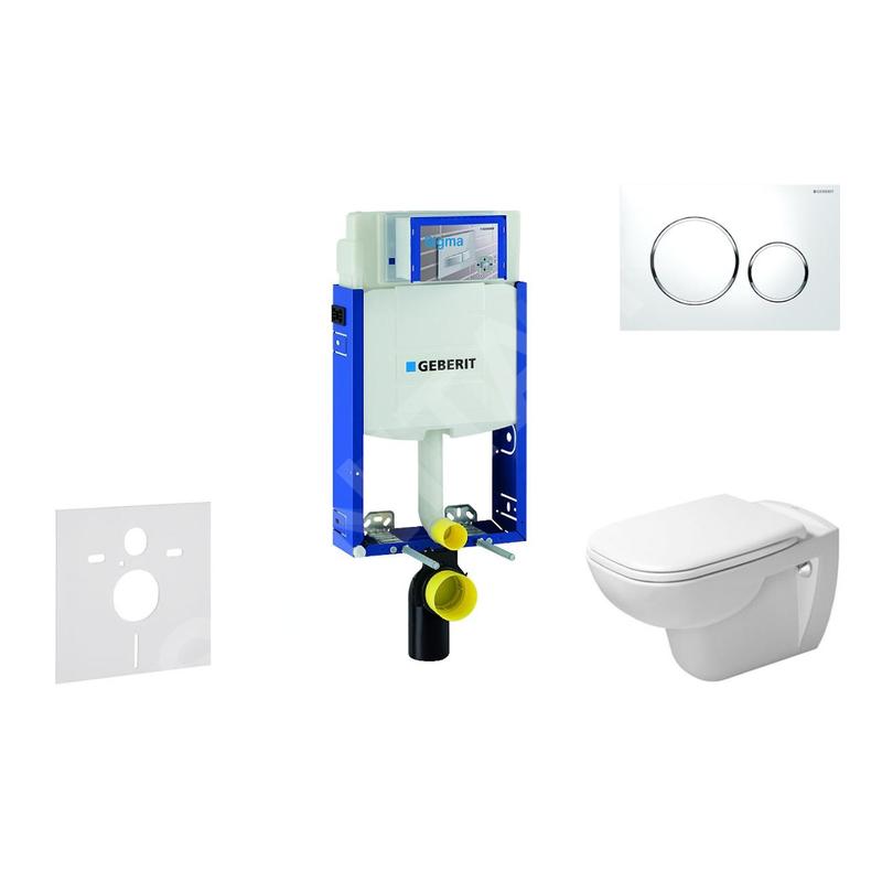 Geberit Kombifix - Ensemble bâti-support, cuvette de toilette et siège D-Code, Rimless, SoftClose, plaque Sigma20, blanc/chrome