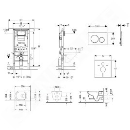 Geberit Duofix - Ensemble bâti-support, cuvette de toilette et siège ME by Starck, Rimless, SoftClose, plaque Sigma20,