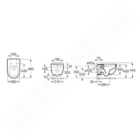Roca Meridian - WC suspendu, Rimless, blanc A34624L000