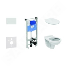 Ideal Standard ProSys - Set d'installation pré-murale, cuvette Alpha avec abattant, plaque de déclenchement Oleas M2, blanc