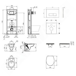 Ideal Standard ProSys - Set d'installation pré-murale, cuvette Alpha avec abattant, plaque de déclenchement Oleas M2, blanc