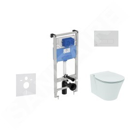 Ideal Standard ProSys - Ensemble pour WC suspendu, cuvette et abattant Connect Air, Plaque de déclenchement Oleas M2,
