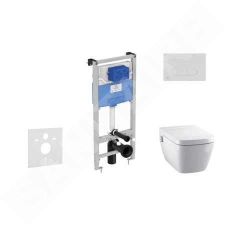 Ideal Standard ProSys - Ensemble pour WC suspendu, cuvette et abattant TECEone, Plaque de déclenchement Oleas M1, Rimless,