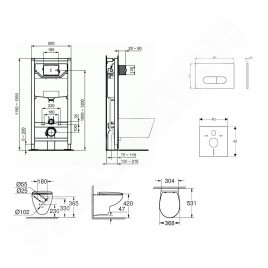 Ideal Standard ProSys - Ensemble pour WC suspendu, cuvette et abattant Bau Ceramic, Plaque de déclenchement Oleas M1, Rimless,