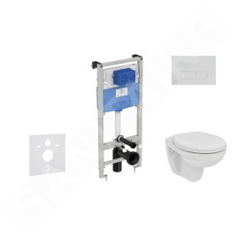Ideal Standard ProSys - Ensemble pour WC suspendu, cuvette et abattant Eurovit, Plaque de déclenchement Oleas M2, Rimless,