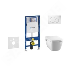 Geberit Duofix - Bâti-support pour WC suspendu avec plaque de déclenchement Sigma 01, chrome mat + Tece One – toilette