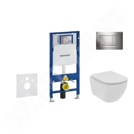 Geberit Duofix - Set de bâti-support, WC suspendu Rimless + abattant SoftClose Ideal Standard Tesi, plaque de déclenchement