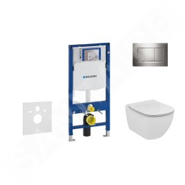Geberit Duofix - Bâti-support pour WC suspendu avec plaque de déclenchement Sigma 30, chrome brillant/chrome mat + Ideal