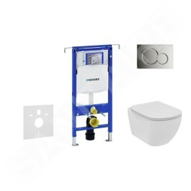 Geberit Duofix - Set de bâti-support, WC suspendu Rimless+ abattant SoftClose Ideal Standard Tesi, plaque de déclenchement