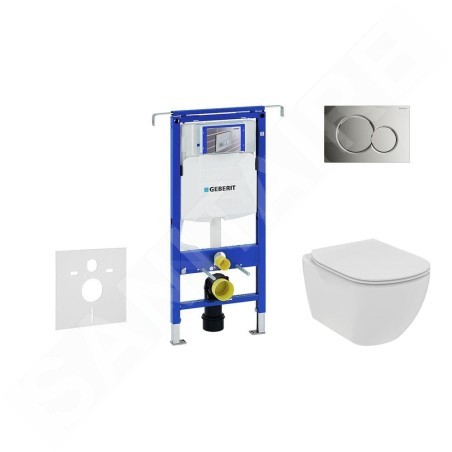 Geberit Duofix - Set de bâti-support, WC suspendu Rimless+ abattant SoftClose Ideal Standard Tesi, plaque de déclenchement