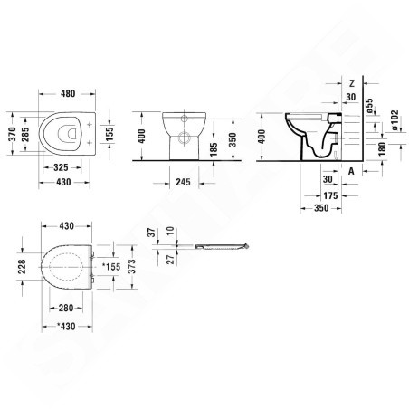 Duravit DuraStyle Basic - WC à poser avec abattant softclose, sortie par arrière, Rimless, blanc alpin 41840900A1