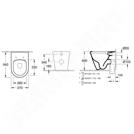 Villeroy & Boch O.novo - cuvette de WC Compact, sortie arrière, DirectFlush, CeramicPlus, blanc alpin 5689R0R1