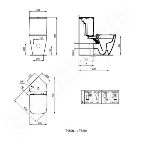 Ideal Standard i.Life S - Réservoir de chasse d'angle, alimentation par le bas, blanc T520101