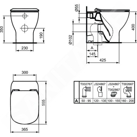 Ideal Standard Tesi - WC à poser, évacuation basse, AquaBlade, noir T0077V3