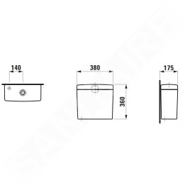 Laufen Pro - Réservoir de chasse d’eau 380x175 mm, alimentation par le bas, blanc H8269530009731