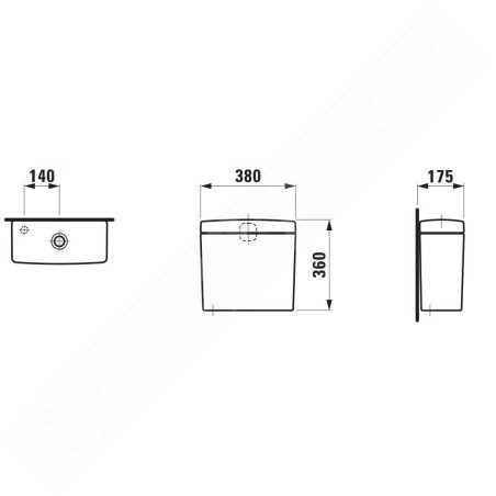 Laufen Pro - Réservoir de chasse d’eau 380x175 mm, alimentation par le bas, blanc H8269530009731