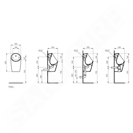 Ideal Standard Sphero - Urinoir, alimentation arrière, Rimless, blanc E183101