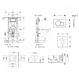 Geberit Duofix - Ensemble bâti-support, cuvette de toilette et siège ME by Starck, Rimless, SoftClose, plaque Sigma01, chrome