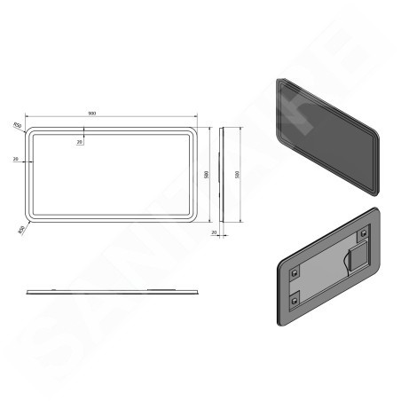 Sapho Nyx - Miroir avec éclairage LED, 900x500 mm NY090