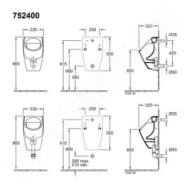 Villeroy & Boch O.novo - Urinoir à action siphonique, 335 x 560 x 320 mm - avec CeramicPlus, blanc alpin 752400R1