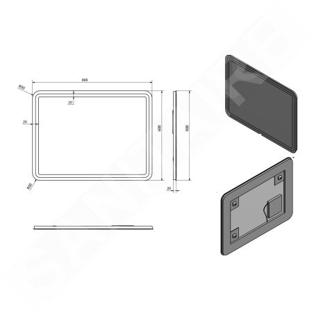 Sapho Nyx - Miroir avec éclairage LED, 600x800 mm NY060