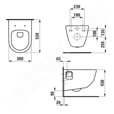 Laufen Pro - WC suspendu, 530x360 mm, Rimless, avec LCC, blanc H8209644000001