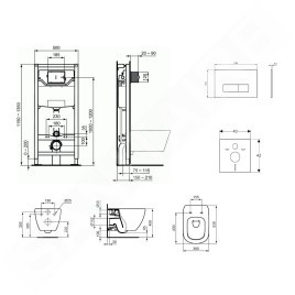 Ideal Standard ProSys - Ensemble pour WC suspendu, cuvette et abattant Tesi, Plaque de déclenchement Oleas M2, Aquablade,