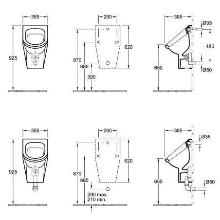 Villeroy & Boch Architectura - Urinoir à action siphonique, alimentation arrière, CeramicPlus, blanc alpin 557400R1