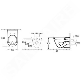 Villeroy & Boch O.novo - Cuvette de WC suspendue, 360 mm x 560 mm, blanc - cuvette, avec CeramicPlus 566210R1