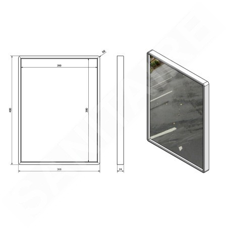 Aqualine Accessoires - Miroir 400x300 mm, cadre en plastique blanc 22436