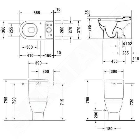 Duravit Starck 3 - Cuvette de WC à poser à installer avec un réservoir, avec WonderGliss, blanc 01260100001