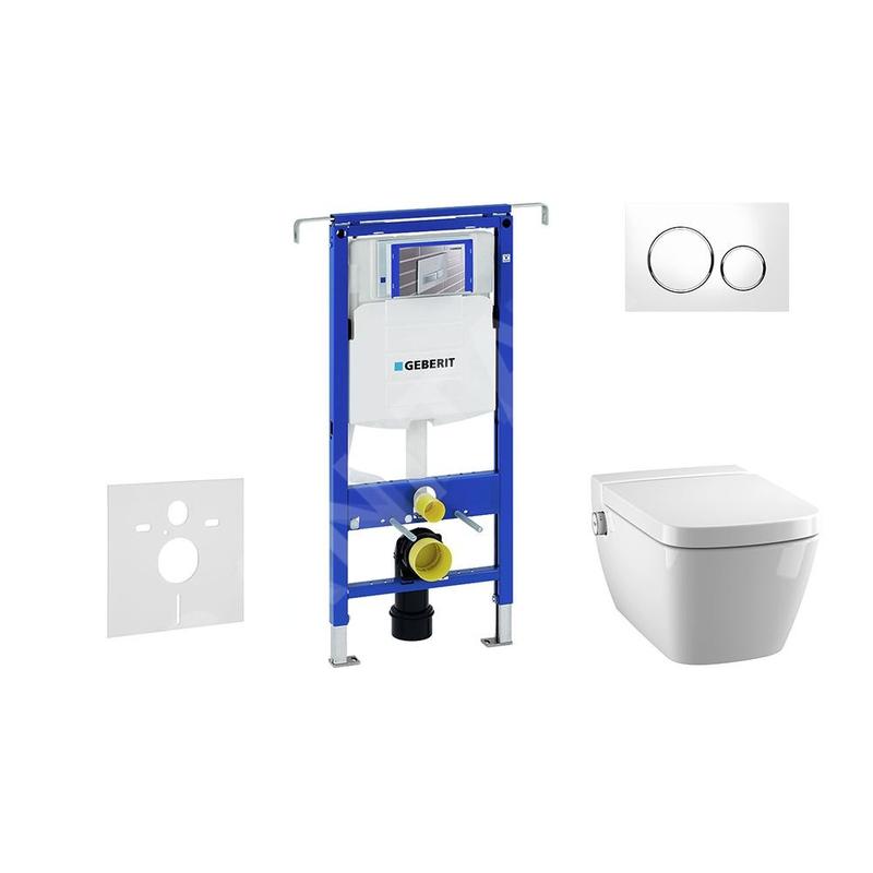 Geberit Duofix - Bâti-support pour WC suspendu avec plaque de déclenchement Sigma20, blanc/chrome poli + Tece One - toilette