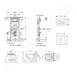 Geberit Duofix - Bâti-support pour WC suspendu avec plaque de déclenchement Sigma20, blanc/chrome poli + Tece One - toilette