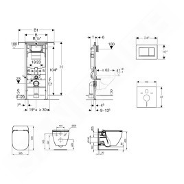 Geberit Duofix - Bâti-support pour WC suspendu avec plaque de déclenchement Sigma30, chrome poli/chrome mat + Ideal Standard