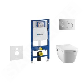 Geberit Duofix - Bâti-support pour WC suspendu avec plaque de déclenchement Sigma01, chrome poli + Tece One, toilette japonaise