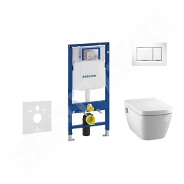 Geberit Duofix - Bâti-support pour WC suspendu avec plaque de déclenchement Sigma30, blanc/chrome poli + Tece One - toilette