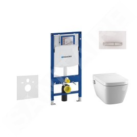 Geberit Duofix - Bâti-support pour WC suspendu avec plaque de déclenchement Sigma50, blanc alpin + Tece One - toilette