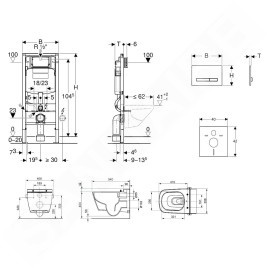 Geberit Duofix - Bâti-support pour WC suspendu avec plaque de déclenchement Sigma50, blanc alpin + Tece One - toilette