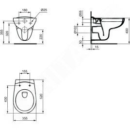 Ideal Standard Eurovit - WC suspendu, 355x520x350 mm, Rimless, blanc K284401