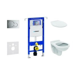 Geberit Duofix - Set d'installation pré-murale, cuvette Alpha avec abattant, plaque de déclenchement Sigma01, chrome brillant