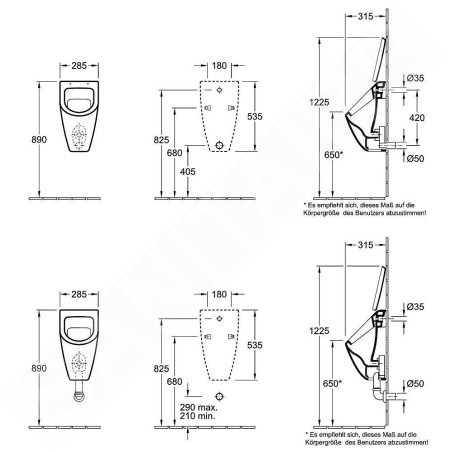 Villeroy & Boch Subway - Urinoir à action siphonique, sans couvercle, CeramicPlus, blanc alpin 751300R1