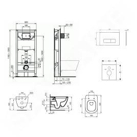 Ideal Standard ProSys - Ensemble pour WC suspendu, cuvette et abattant Tesi, Plaque de déclenchement Oleas M2, Rimless,