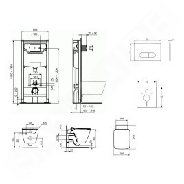 Ideal Standard ProSys - Ensemble pour WC suspendu, cuvette et abattant Strada II, Plaque de déclenchement Oleas M1, Aquablade,
