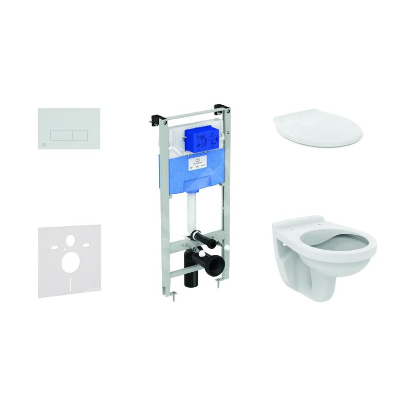 Ideal Standard ProSys - Set d'installation pré-murale, cuvette Alpha avec abattant, plaque de déclenchement Oleas M2, chrome