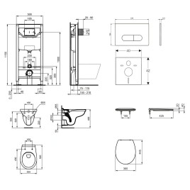 Ideal Standard ProSys - Set d'installation pré-murale, cuvette Alpha avec abattant, plaque de déclenchement Oleas M1,