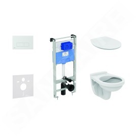 Ideal Standard ProSys - Set d'installation pré-murale, cuvette Alpha avec abattant, plaque de déclenchement Oleas M2,