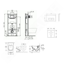 Ideal Standard ProSys - Ensemble pour WC suspendu, cuvette et abattant Architectura, Plaque de déclenchement Oleas M2,