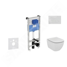 Ideal Standard ProSys - Ensemble pour WC suspendu, cuvette et abattant Tesi, Plaque de déclenchement Oleas M1, chrome